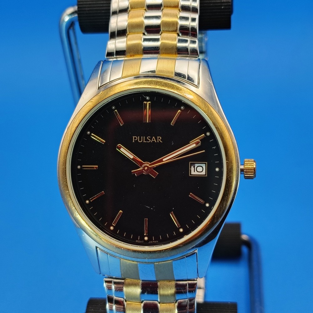 Vintage 1997 Pulsar by Seiko Date Two Tone 36mm Mens Quartz Dress Watch Restored